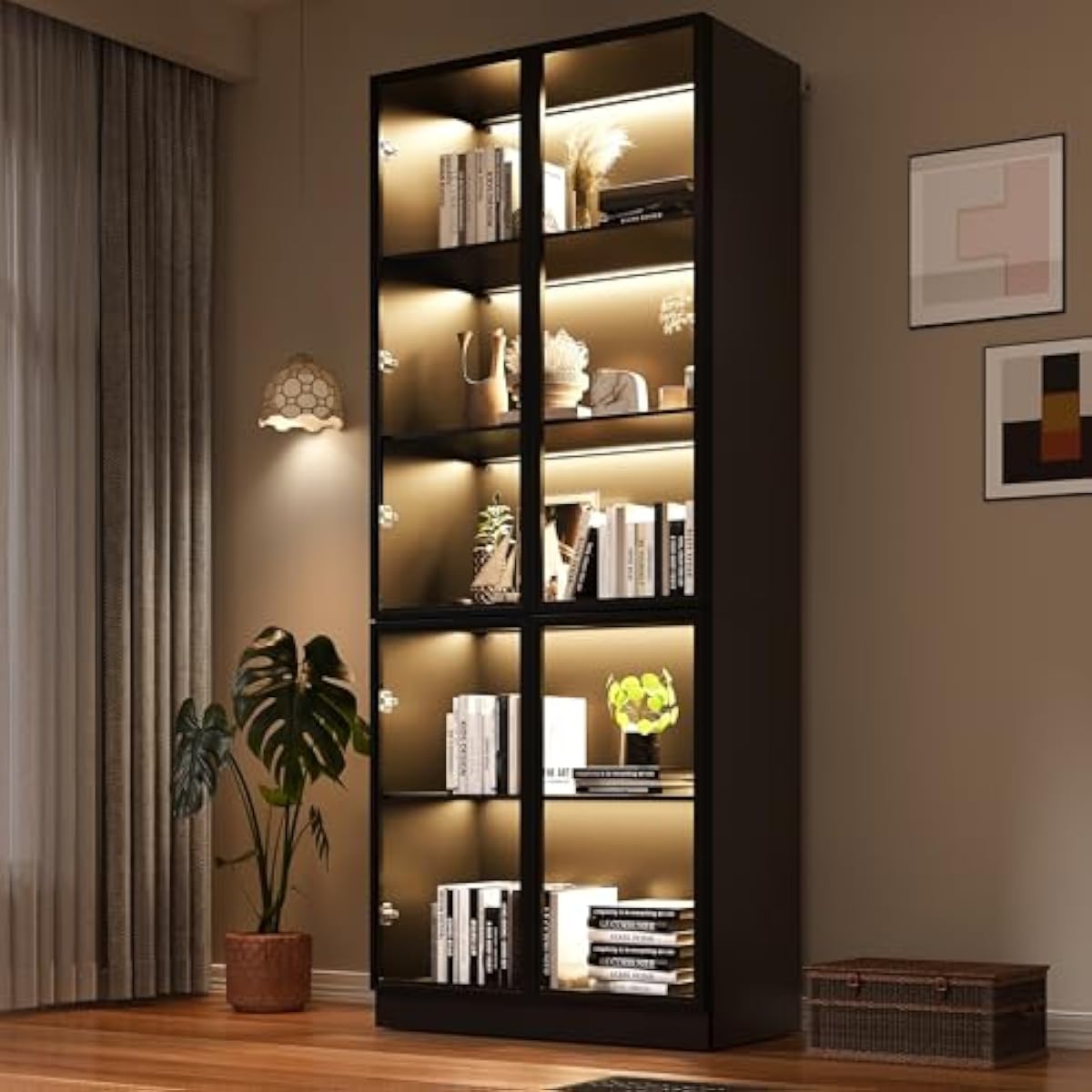 Lighting - Rustic-engineered wood cabinet with dual-layer tempered