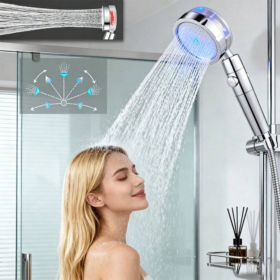 High Pressure Shower Head Handheld - Propeller Driven Shower Head With Stop