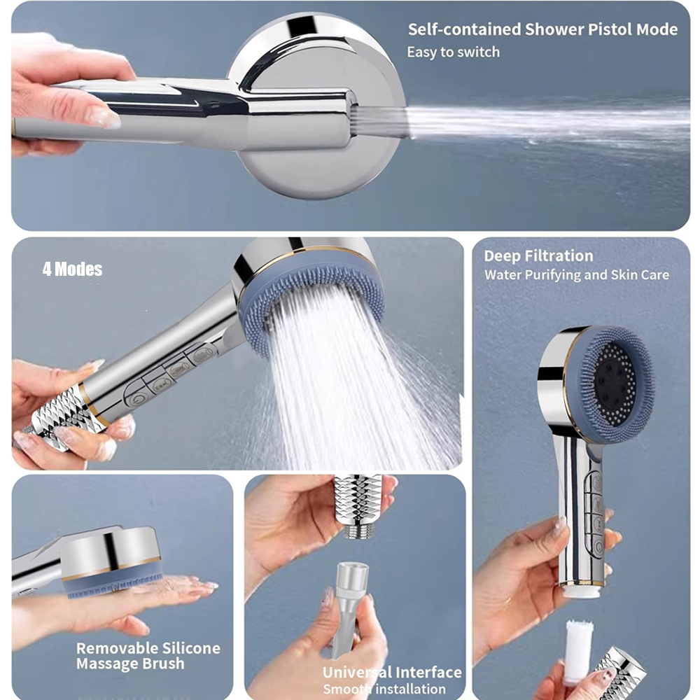 4 Modes Massage Brush Shower H - High Pressure Shower Head Handheld ulasan dan harga